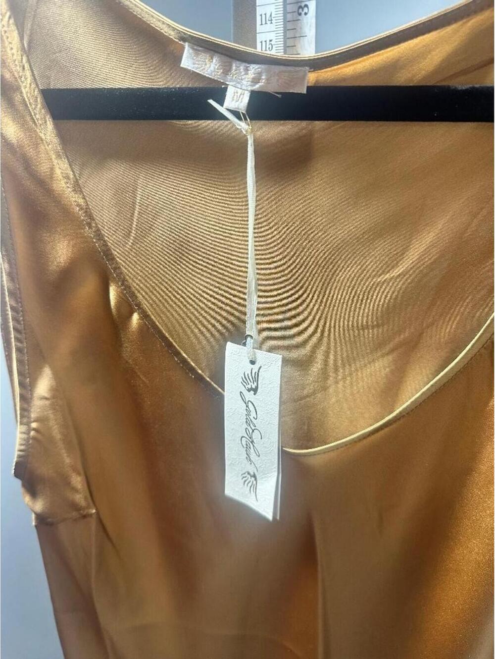 Gold Hawk Silk Slip Dress M Autumn Camel Bias Cut Lace Trim Designer NWT - Picture 3 of 7